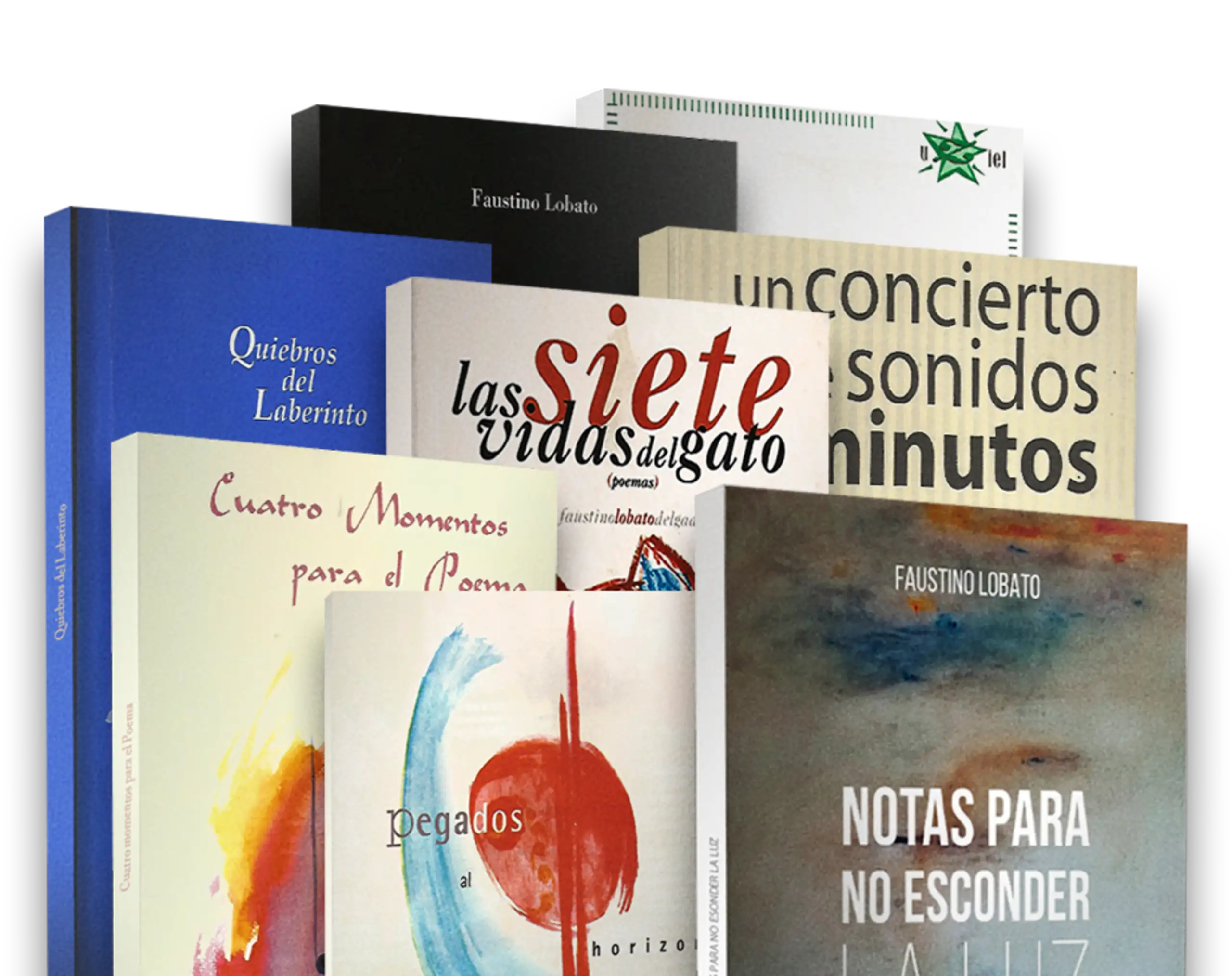 Composición con las portadas de varios libros de poesía de Faustino Lobato